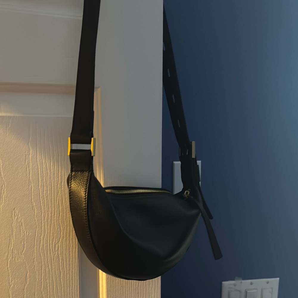 All Saints Black Crossbody Bag with Gold Details